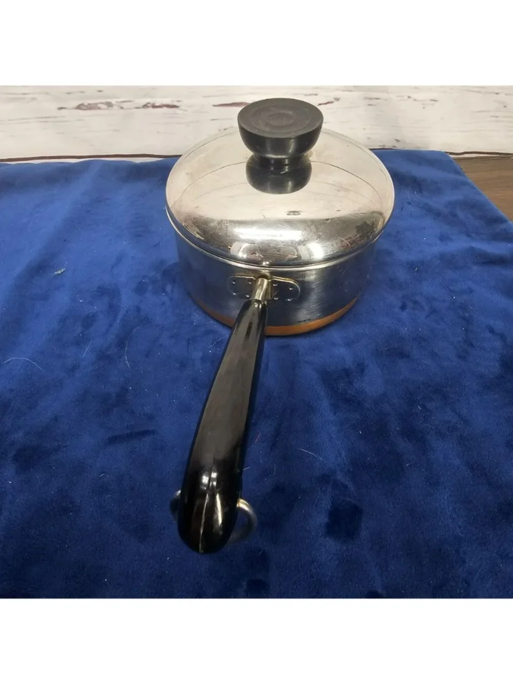 Vintage Revere Ware Copper Bottom Saucepan With Lid 3/4 Qt Stainless Steel Black